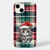Kerstmis geruite kerstkat met naam Case-Mate iPhone case (Achterkant)