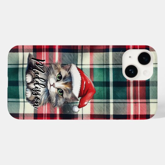 Kerstmis geruite kerstkat met naam Case-Mate iPhone case (Achterkant (horizontaal))