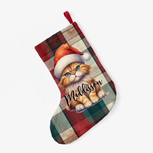 Kerstmis geruite kerstkat met naam kleine kerstsok (Achterkant (Hangend))