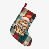 Kerstmis geruite kerstkat met naam kleine kerstsok (Voorkant (Hangend))
