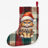 Kerstmis geruite kerstkat met naam kleine kerstsok (Achterkant)