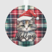 Kerstmis geruite kerstkat met naam ornament (achterkant)
