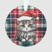 Kerstmis geruite kerstkat met naam ornament (voorkant)