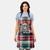 Kerstmis geruite kerstkat met naam schort (Gedragen)