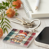 Kerstmis geruite kerstkat met naam sleutelhanger (Voorkant Rechts)