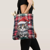 Kerstmis geruite kerstkat met naam tote bag (Dichtbij)