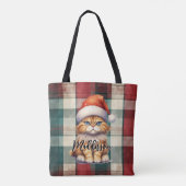 Kerstmis geruite kerstkat met naam tote bag (Achterkant)