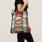 Kerstmis geruite kerstkat met naam tote bag (Dichtbij)