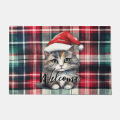 Kerstmis geruite kerstkat met tekst deurmat (Voorkant)