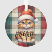Kerstmis geruite Kerstman kat met naam Ornament (achterkant)