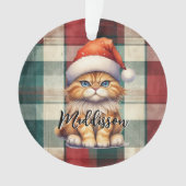 Kerstmis geruite Kerstman kat met naam Ornament (voorkant)