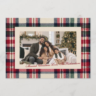 Kerstmis geruite nostalgische klassieke gezinsfoto feestdagenkaart
