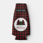 Kerstmis Geruite Patroon Kerstboom Flesjeskoeler (Voorkant)