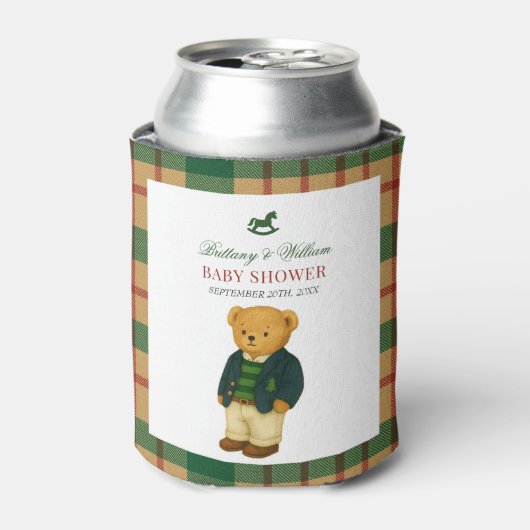 Kerstmis geruite preppy beer babyshower  blikjeskoeler (Blikje Voorkant)