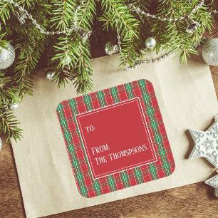 Kerstmis geruite rode en groene van en voor vierkante sticker