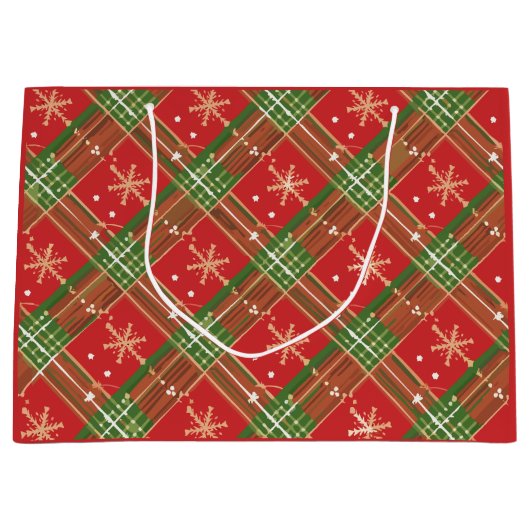 Kerstmis geruite rood groen goud groot cadeauzakje (Voorkant)