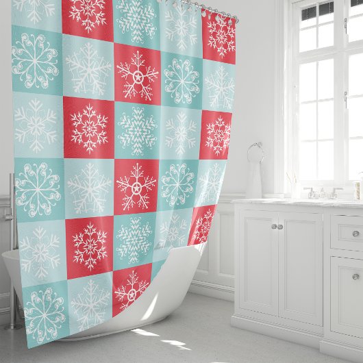 Kerstmis Geruite Sneeuwvlokken Douchegordijn