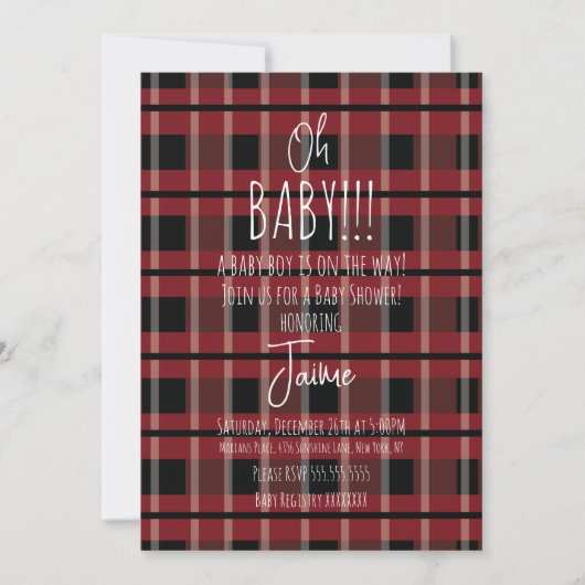 Kerstmis geruite strepen baby shower uitnodiging (Voorkant)