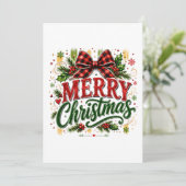 Kerstmis geruite strik aankondiging (Staand voorkant)