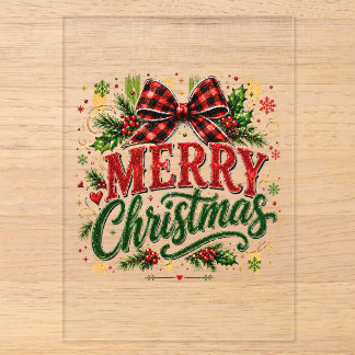 Kerstmis geruite strik acryl uitnodigingen