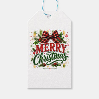 Kerstmis geruite strik cadeaulabel