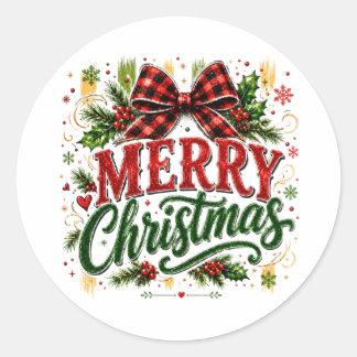 Kerstmis geruite strik ronde sticker
