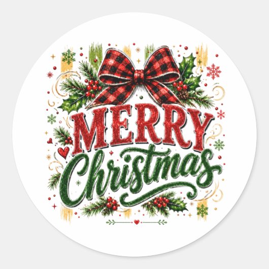Kerstmis geruite strik ronde sticker (Voorkant)