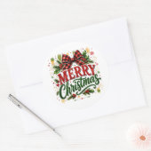 Kerstmis geruite strik ronde sticker (Envelop)