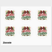 Kerstmis geruite strik ronde sticker (Vel)