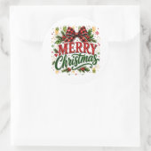 Kerstmis geruite strik ronde sticker (Tas)
