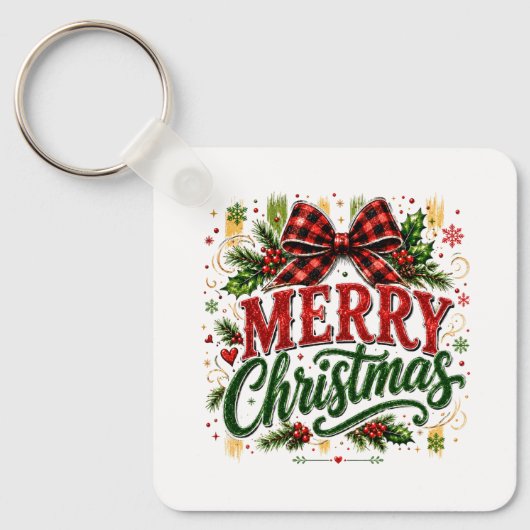 Kerstmis geruite strik sleutelhanger (Voorkant)