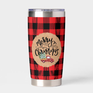 Kerstmis geruite vintage vrachtwagen script waterf geïsoleerde drinkbeker
