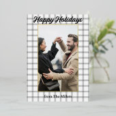 Kerstmis geruite zwart-wit lijst folie kaart (Staand Voorkant)