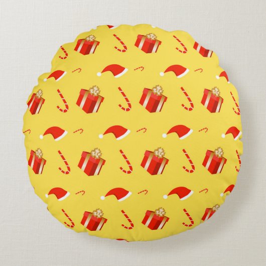 Kerstmis geschenkdoos Santa hoed snoep Rond Kussen (Voorkant)
