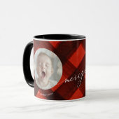 Kerstmis geschilderd rood zwart geruite twee foto mok (Voorkant links)