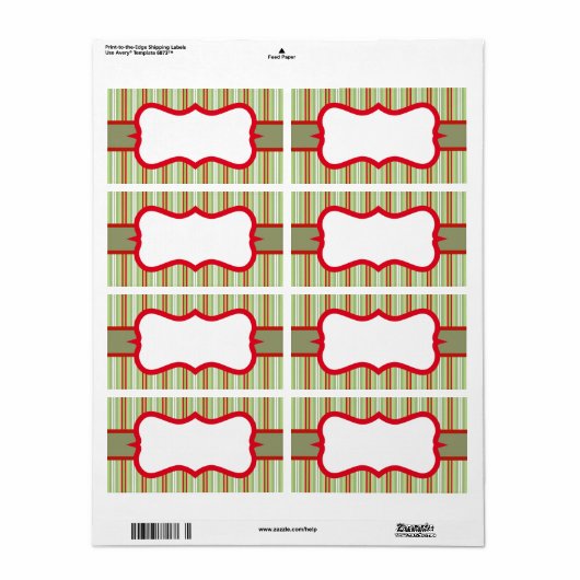 Kerstmis gestreepte etiketten (Full Sheet)