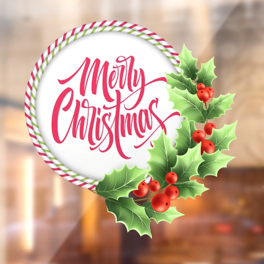Kerstmis gestreepte krans hulst bessen raamsticker (Vel 2)