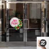 Kerstmis gestreepte krans hulst bessen raamsticker (Kantoordeur)