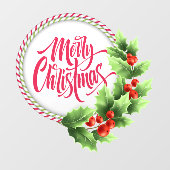 Kerstmis gestreepte krans hulst bessen raamsticker (Vel)