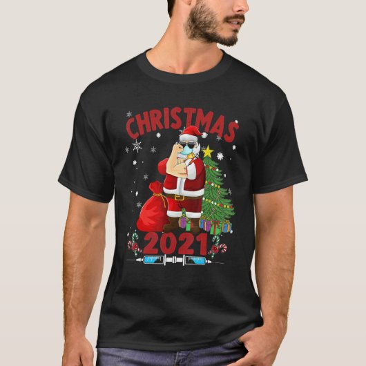 Kerstmis gevaccineerd kerstkerstmannetje t-shirt (Voorkant)
