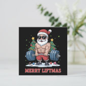 Kerstmis Gewichtheffen Kerstman Fitness Gym Feestdagenkaart (Staand voorkant)