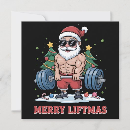 Kerstmis Gewichtheffen Kerstman Fitness Gym Feestdagenkaart (Voorkant)
