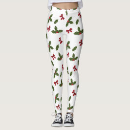 Kerstmis Gewone Hulst Plant En Rode Bogen Patroon Leggings