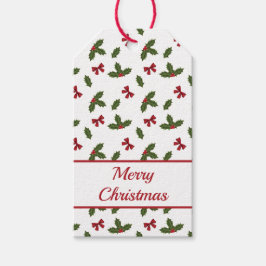 Kerstmis Gewone Hulst Plant En Rode Strikken Patro Cadeaulabel