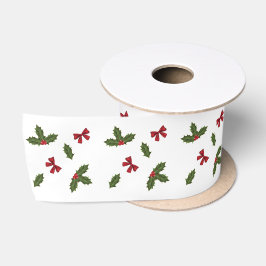 Kerstmis Gewone Hulst Plant En Rode Strikken Patro Satijnen Lint