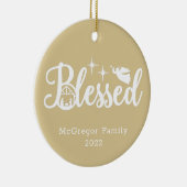 Kerstmis Gezegend goud & wit Keramisch Ornament (Rechts)