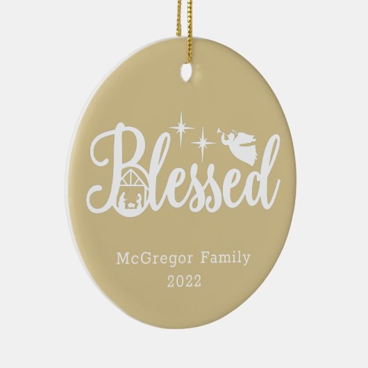 Kerstmis Gezegend goud & wit Keramisch Ornament (Rechts)