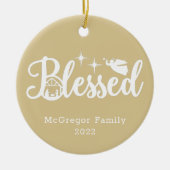 Kerstmis Gezegend goud & wit Keramisch Ornament (Voorkant)