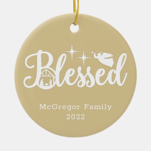 Kerstmis Gezegend goud & wit Keramisch Ornament (Voorkant)