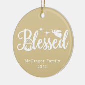 Kerstmis Gezegend goud & wit Keramisch Ornament (Links)